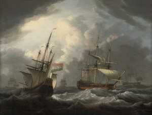 An English frigate passing a Dutch merchantman